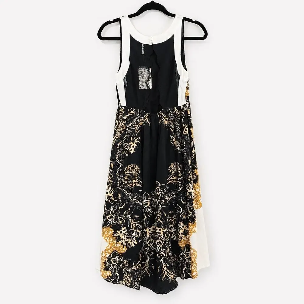 FREE PEOPLE Vintage Y2K Open Lace Back High Low Tank Mini Tea Sundress Size XS